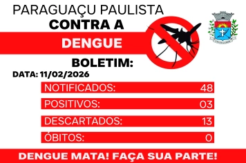 Casos de dengue caem 87,5% em relação ao mesmo período de 2025 em Paraguaçu Paulista