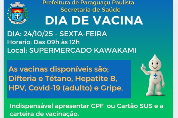 Nesta sexta: Saúde leva vacinação à população no Supermercado Kawakami
