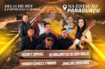 Domingo, dia 24 de setembro, tem ‘Música na Estação’, em Paraguaçu Paulista
