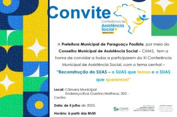 Conferência Municipal da Assistência Social acontece nesta quarta-feira, dia 5, em Paraguaçu Paulista