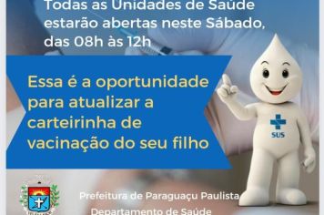 Sábado é o Dia D de Multivacinação em Paraguaçu Paulista