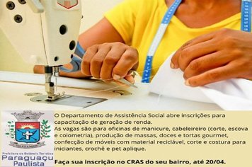 Assistência Social está com inscrições abertas para capacitação de geração de renda