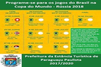 Prefeitura de Paraguaçu terá expediente até o meio-dia nesta quarta-feira, dia de jogo do Brasil
