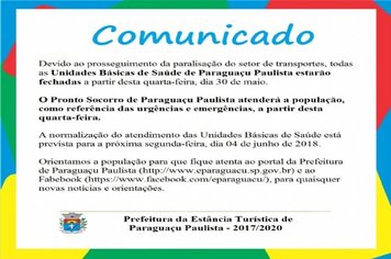 Prefeitura de Paraguaçu suspende atendimento nas Unidades Básicas de Saúde
