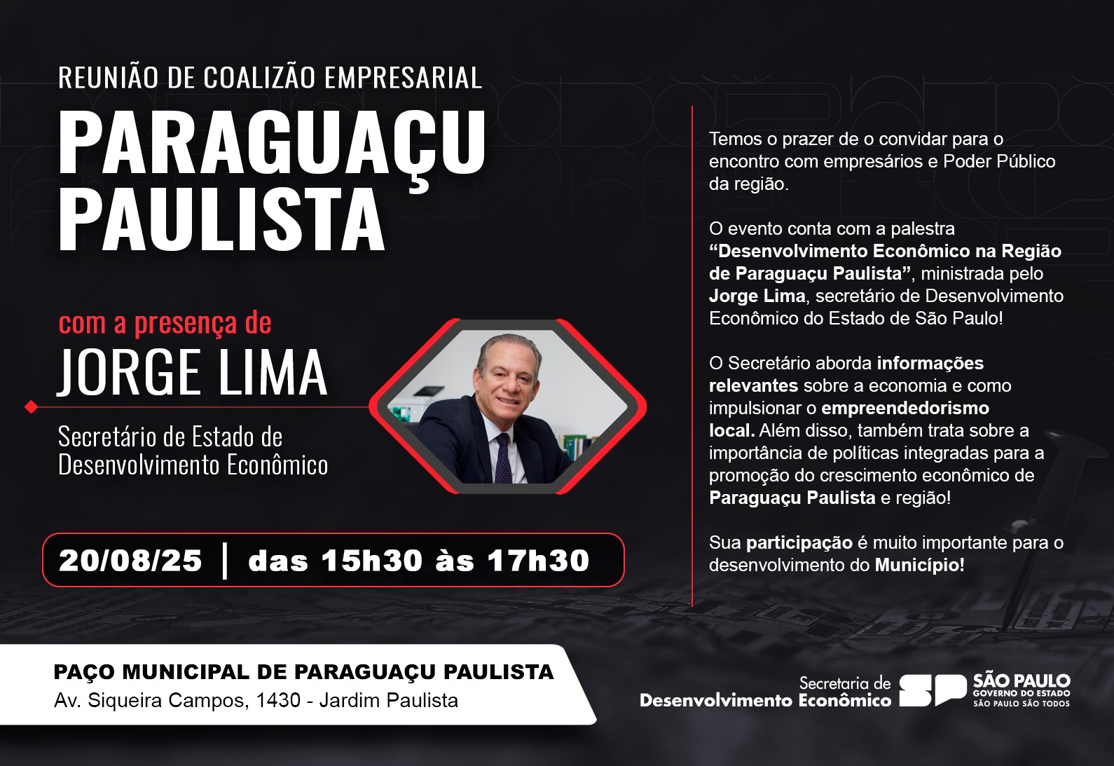 Prefeitura promove palestra com o secretário de Desenvolvimento Econômico do Estado