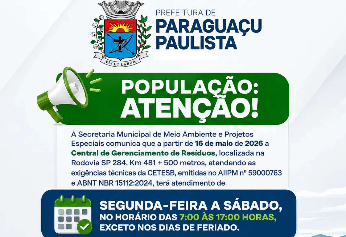 POPULAÇÃO, ATENÇÃO! Central de Resíduos terá novas regras de funcionamento e controle em Paraguaçu Paulista