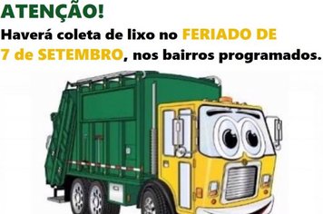 Coleta de lixo será feita normalmente no sábado, 7 de Setembro