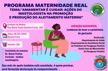 Maternidade Real Promove nesta quarta feira, dia 28 de maio, encontro especial sobre aleitamento materno com mastologista