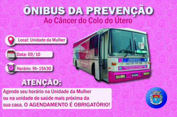 Paraguaçu oferecerá ônibus de coleta de exame preventivo feminino dia 9 de outubro
