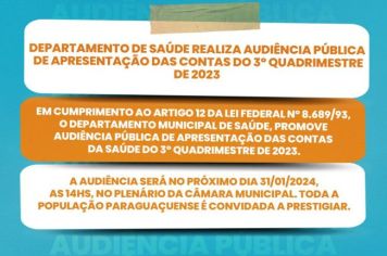Departamento de Saúde realiza Audiência Pública de Apresentação das Contas do 3º Quadrimestre de 2023