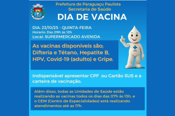 Vacinação vai até você! Nesta quinta tem ação especial no Supermercado Avenida