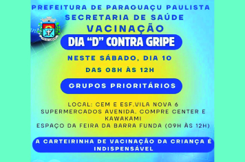 Paraguaçu realiza neste sábado o dia “D” da vacina contra a Gripe