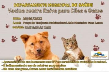 Saúde realiza mais uma vacinação contra raiva em cães e gatos