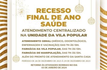 Prefeitura Municipal terá recesso no fim do ano, mas serviços essenciais serão mantidos