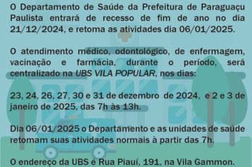 Atendimento à Saúde em Paraguaçu Paulista durante o recesso de Fim de Ano