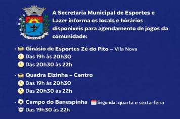 Secretaria de Esportes libera horários para agendamento de espaços esportivos à comunidade