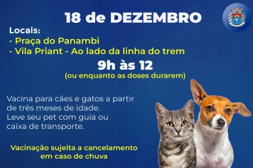 Campanha de Vacinação Antirrábica Acontece em dois locais esta semana