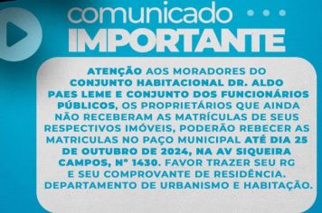 Prefeitura entrega matrículas de imóveis a moradores do Aldo Paes Leme e Conjunto dos Funcionários Públicos