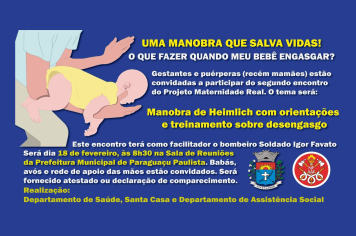 Maternidade Real trará bombeiro para ensinar manobra de desengasgo no próximo encontro