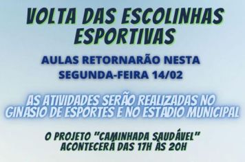 Escolinhas de esportes retornarão  aulas na próxima segunda-feira.