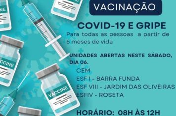 Neste sábado tem mutirão de vacinação contra a gripe e Covid-19 em Paraguaçu Paulista