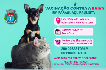 Vacinação contra a raiva acontece amanhã, 28 de março