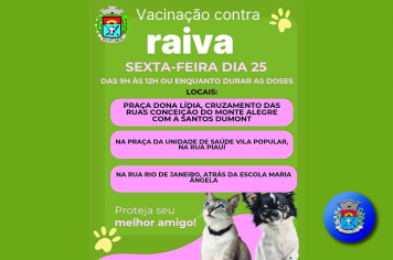 Vacina contra raiva será realizada em três pontos de Paraguaçu Paulista nesta sexta-feira