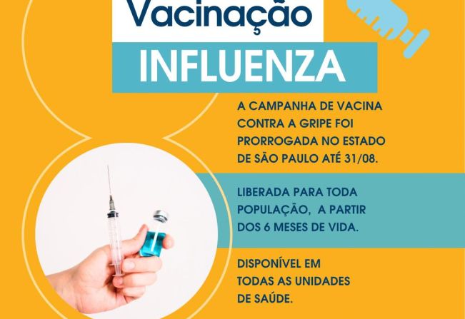 Vacinação contra a gripe é prorrogada até 31 de agosto