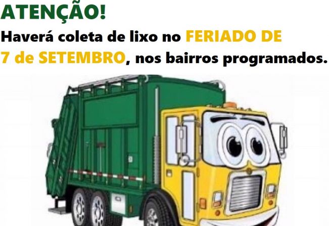 Coleta de lixo será feita normalmente no sábado, 7 de Setembro
