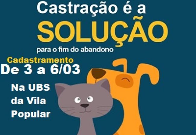 Cadastramento para castração de animais será de 3 a 6 de março 