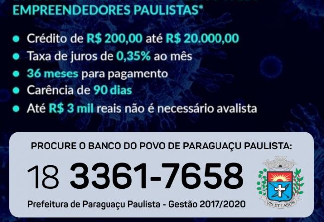 Banco do Povo de Paraguaçu tem linha de microcrédito para microempreendedores no enfrentamento à pandemia do coronavírus
