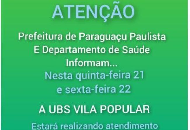 UBS Vila popular terá horário estendido no feriado