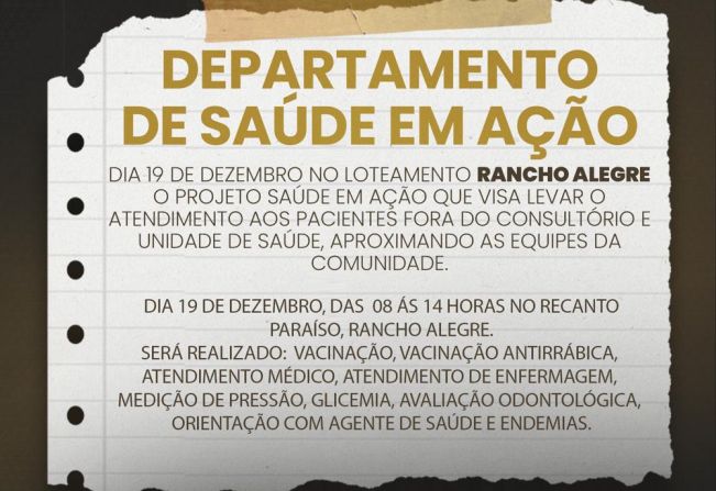 Projeto ‘Saúde em Ação’ promoverá atividades com os moradores do Loteamento Rancho Alegre
