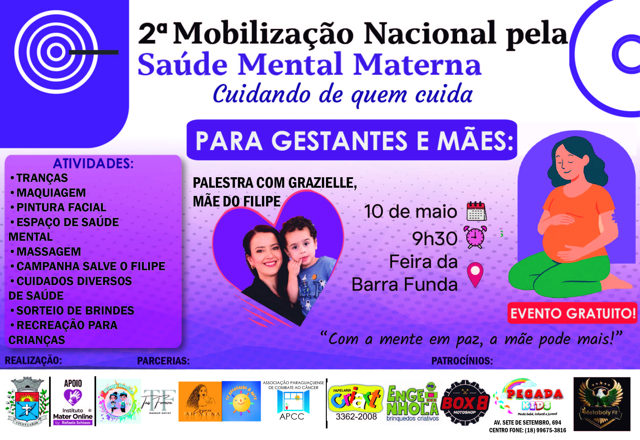 Paraguaçu Paulista realiza mobilização pela saúde mental materna com ações gratuitas para mães e gestantes
