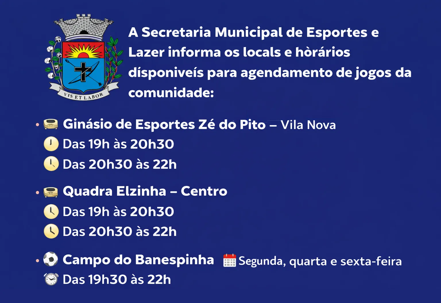 Secretaria de Esportes libera horários para agendamento de espaços esportivos à comunidade