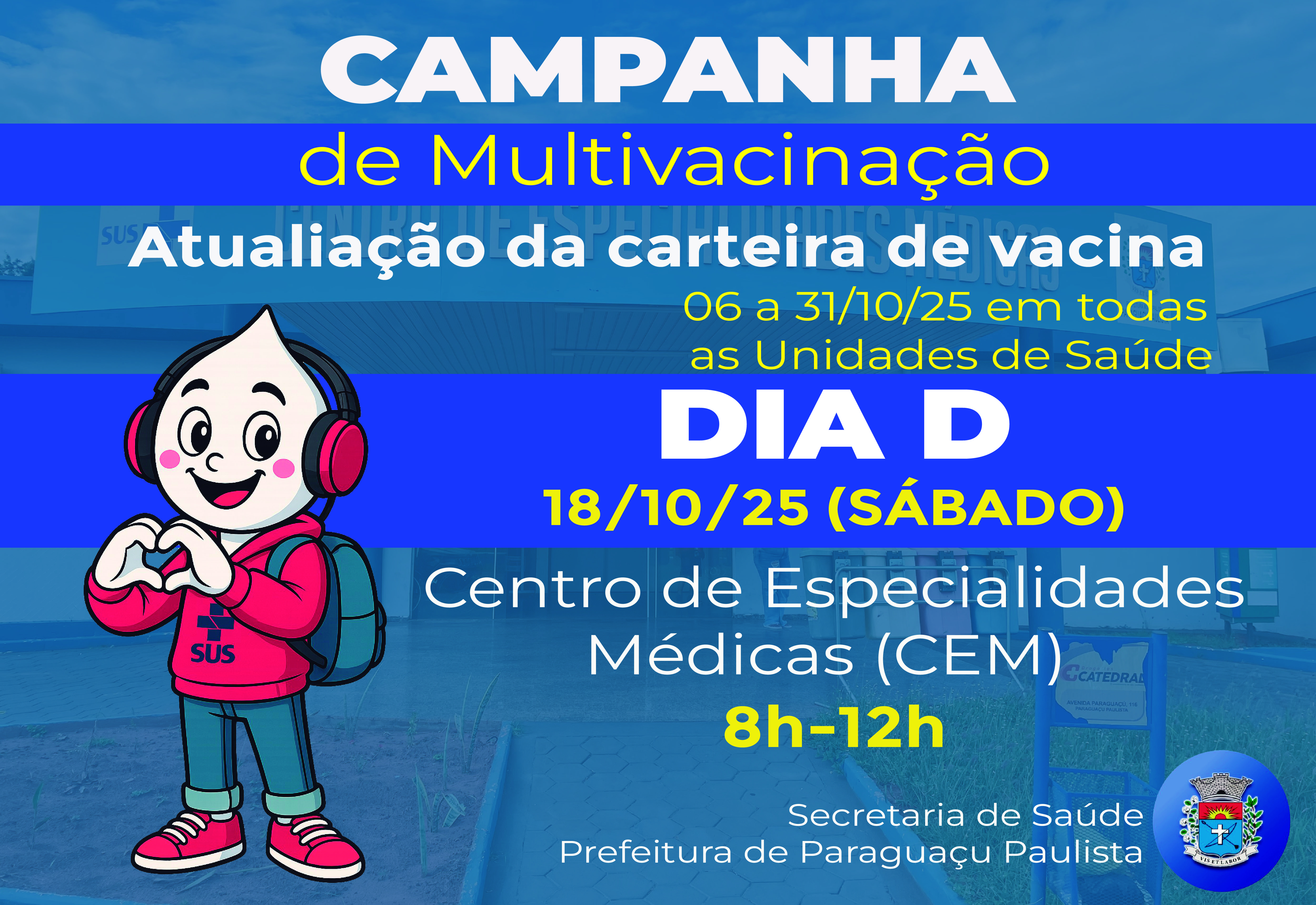 Dia D da Multivacinação em Paraguaçu Paulista: Amanhã (18/10), para Crianças e Adolescentes no CEM
