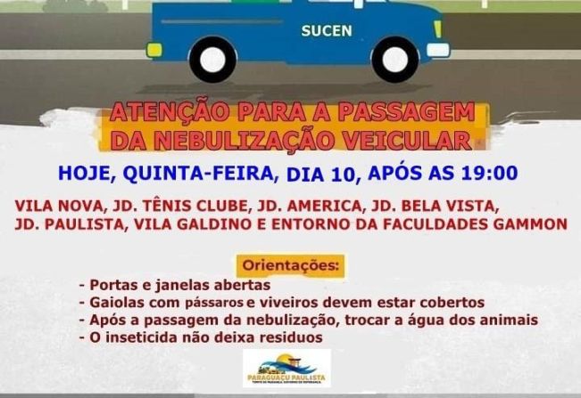 Paraguaçu realiza mais uma etapa de Nebulização com Equipamento Acoplado a Veículo.