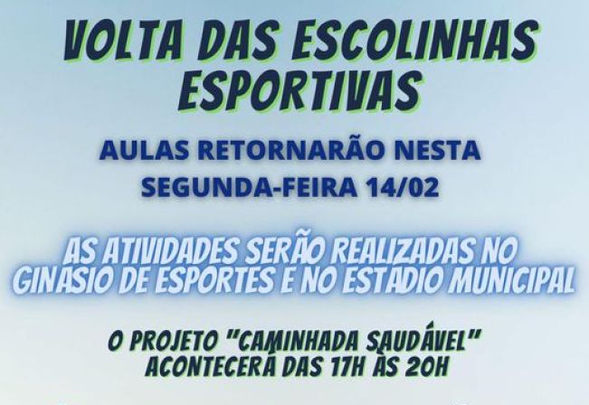 Escolinhas de esportes retornarão  aulas na próxima segunda-feira.