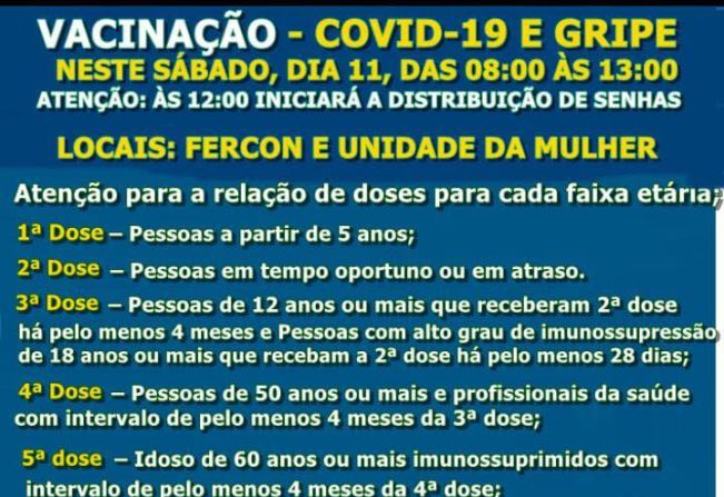 Sábado tem vacinação