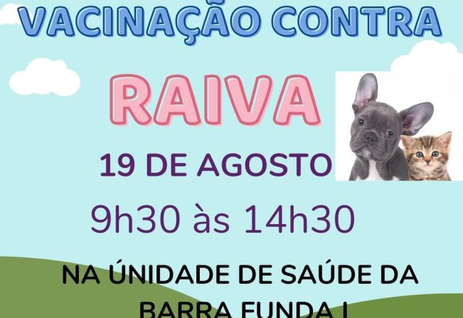 Sábado, dia 19, tem vacinação contra a raiva em Paraguaçu Paulista