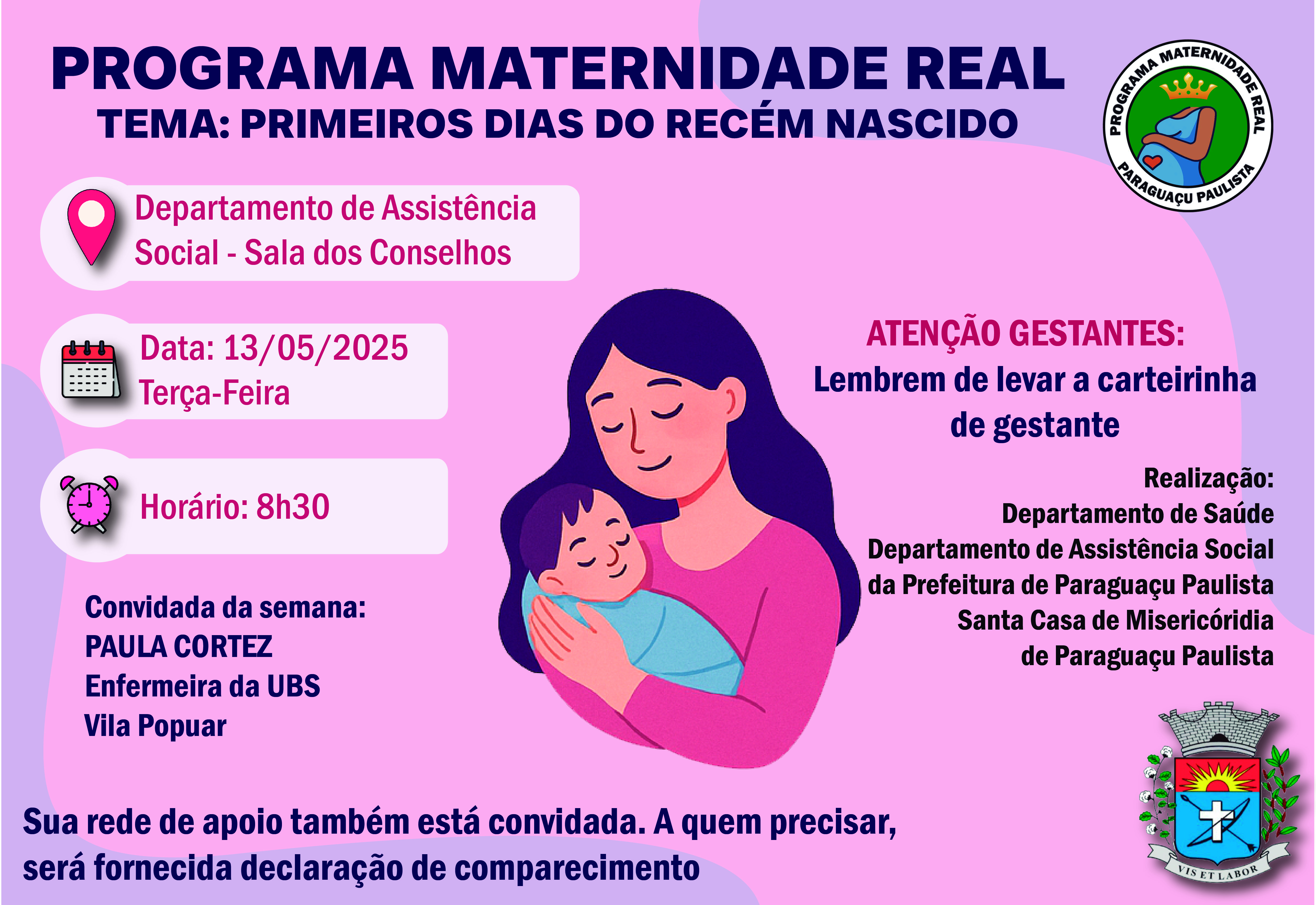 Maternidade Real: Primeiros dias do recém nascido serão o tema do encontro de amanhã, 13 de maio