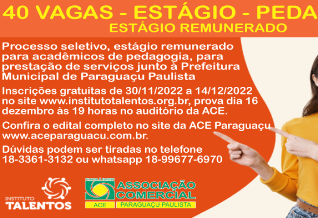Instituto Talentos realiza processo seletivo para a contratação de estágio remunerado em pedagogia