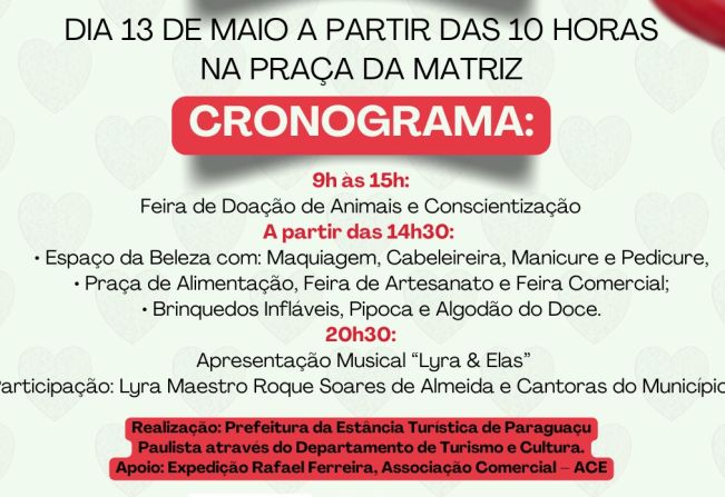 Neste sábado tem ‘Dia das Mães na Praça’ em Paraguaçu Paulista