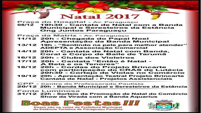 Paraguaçu tem programação extensa de Natal