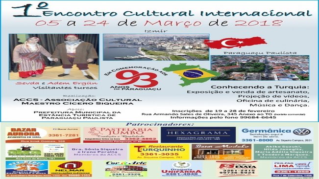 Paraguaçu terá “I Encontro Cultural Internacional: Conhecendo a Turquia”